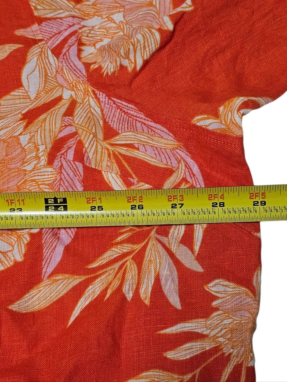 Cynthia Rowley Womens 3X Orange Floral 100% Linen Button Down Roll Tab Shirt - Picture 4 of 6